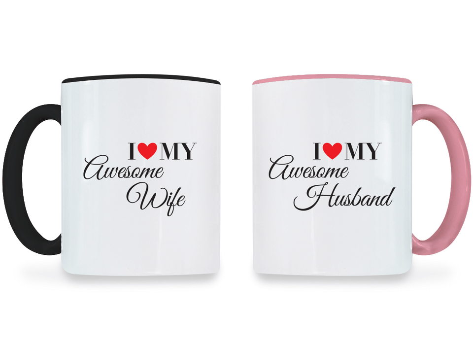 I Love My Awesome Wife and Husband - Couple Coffee Mugs