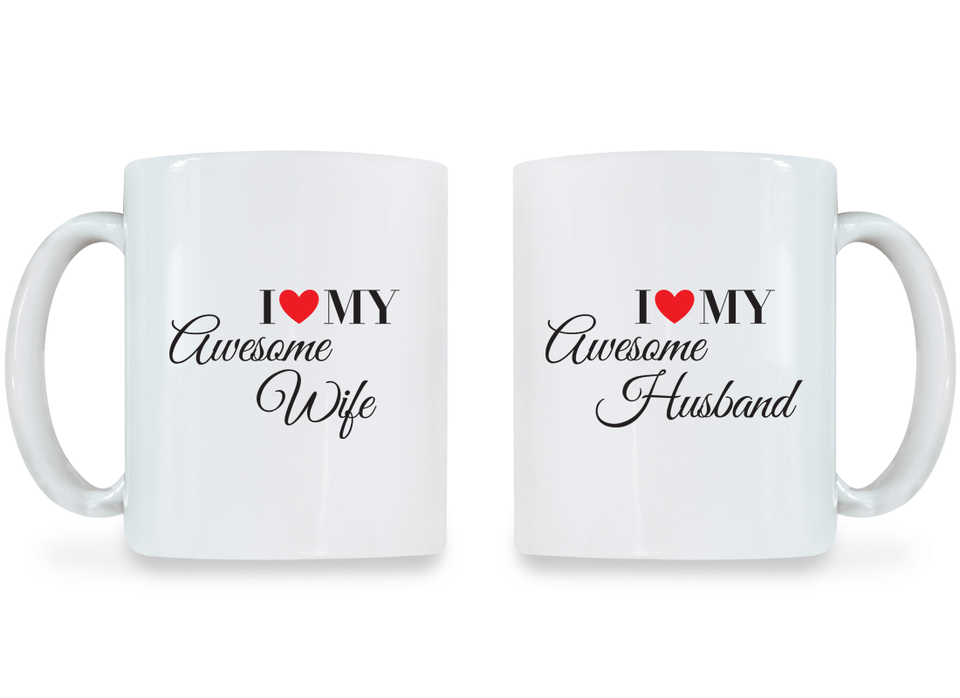I Love My Awesome Wife and Husband - Couple Coffee Mugs