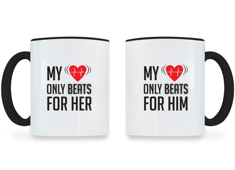 My Heart Only Beats For Her and Him - Couple Coffee Mugs