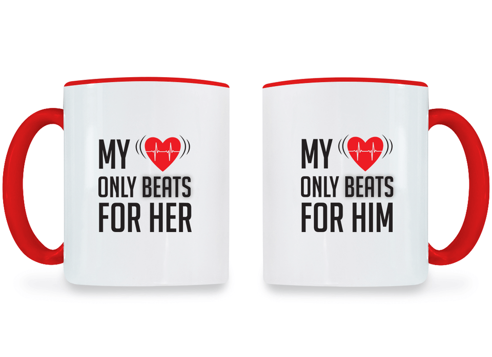 My Heart Only Beats For Her and Him - Couple Coffee Mugs