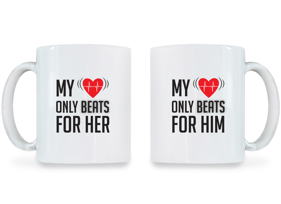 My Heart Only Beats For Her and Him - Couple Coffee Mugs