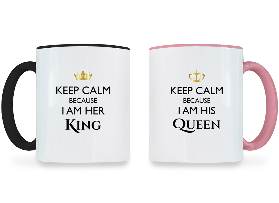 Keep Calm I am Her King and His Queen - Couple Coffee Mugs