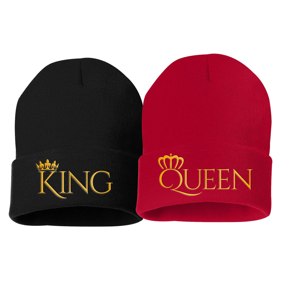 Custom Embroidered King & Queen Matching Couple Beanies