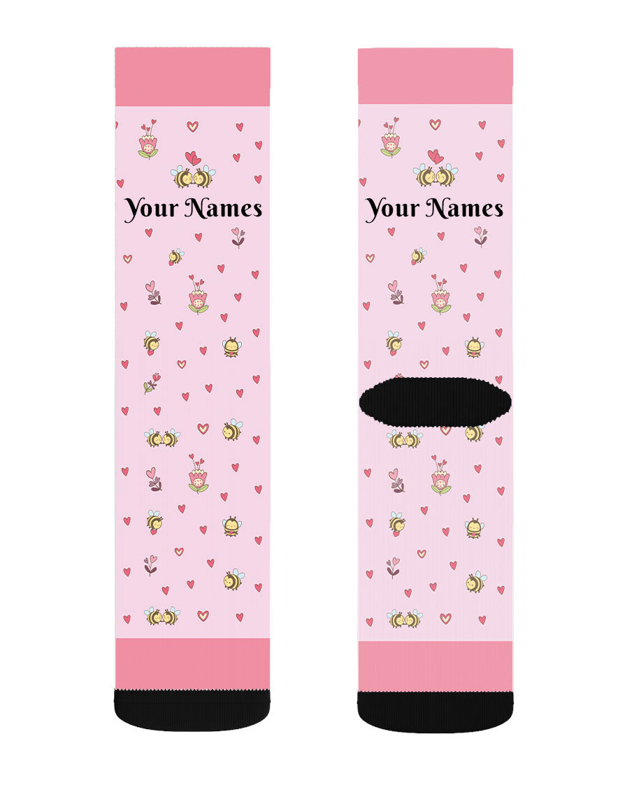 Hearts and Bees - Custom Name Socks