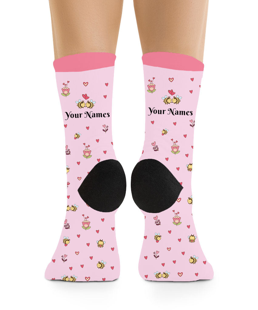 Hearts and Bees - Custom Name Socks