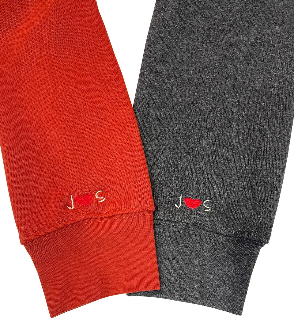 Custom Embroidered Matching Couple Hoodies with Your Initials & Anniversary Date