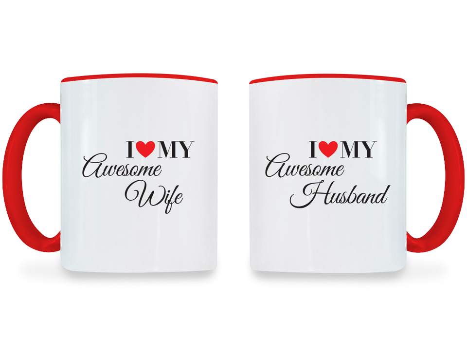 I Love My Awesome Wife and Husband - Couple Coffee Mugs