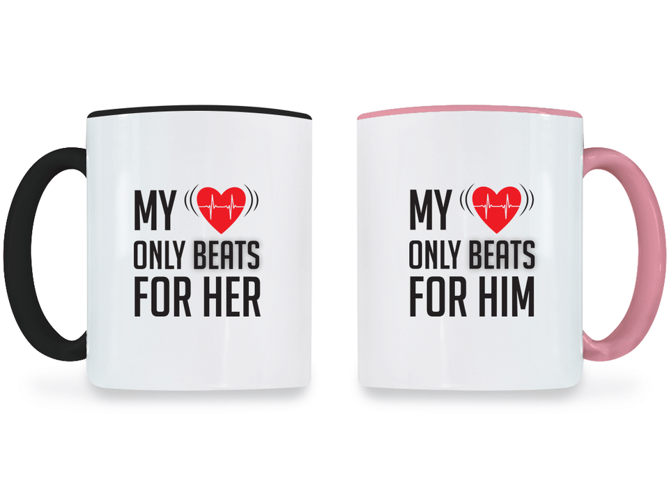 My Heart Only Beats For Her and Him - Couple Coffee Mugs