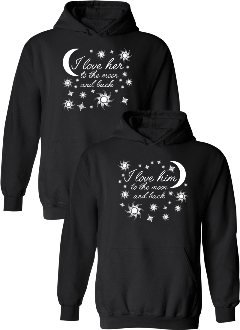 I Love Her & Him To The Moon And Back Matching Couple Hoodies