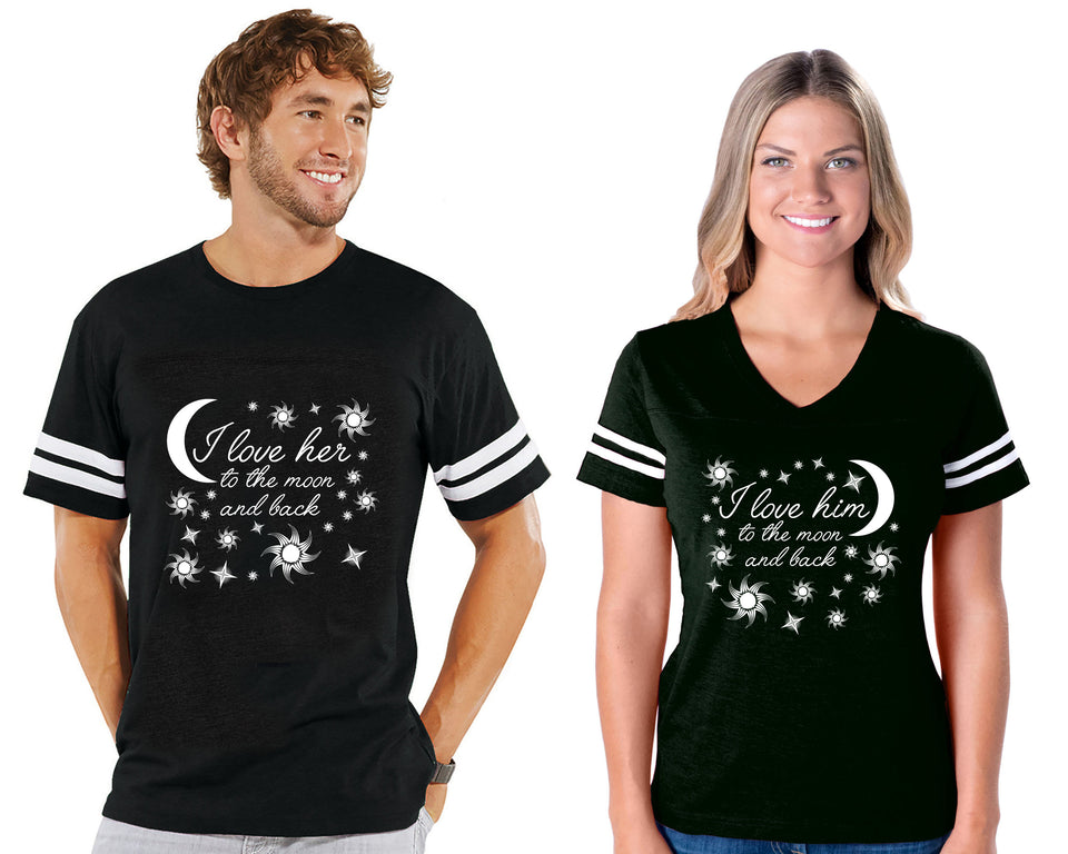 I Love Her & Him To The Moon And Back - Couple Cotton Jerseys