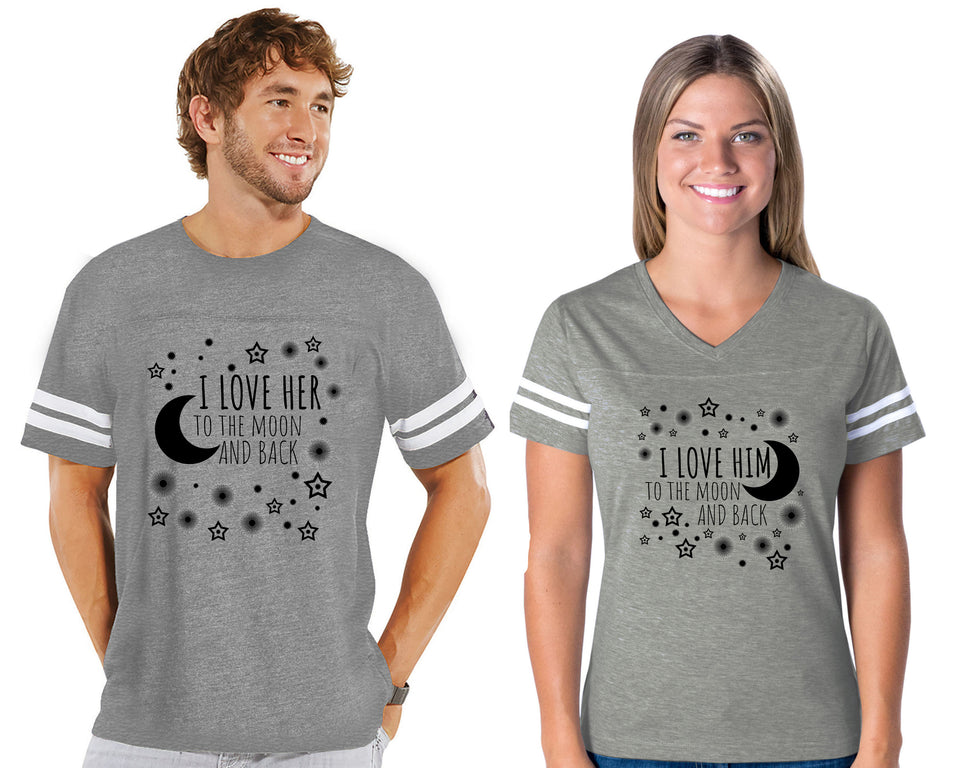 I Love Her & Him To The Moon And Back - Couple Cotton Jerseys