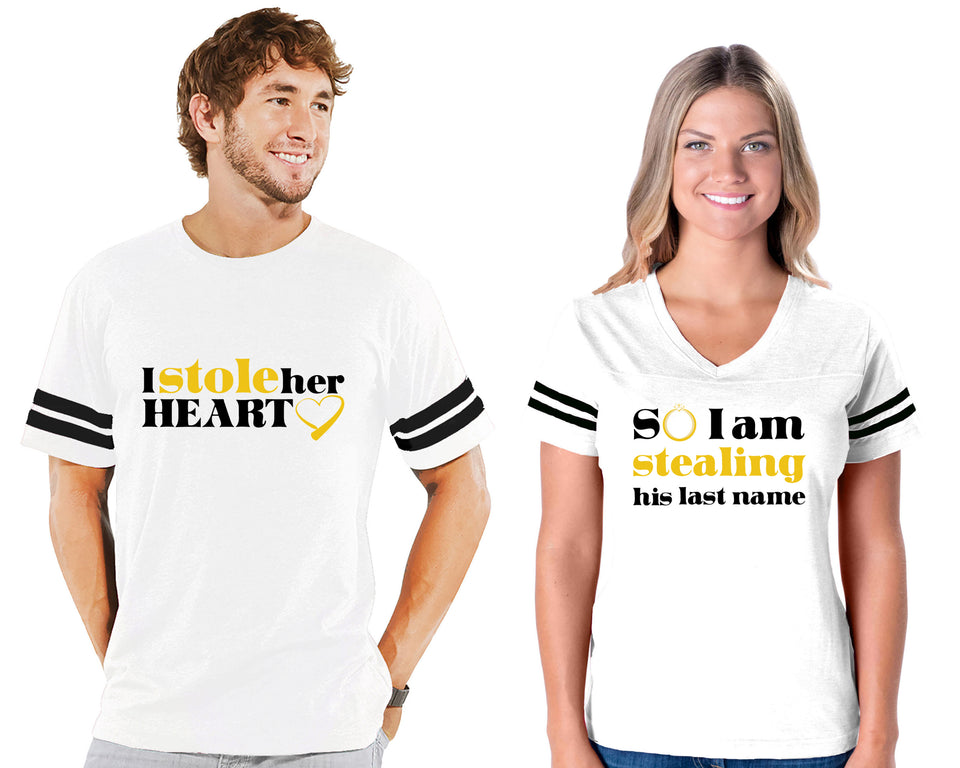 I Stole Her Heart & So I Am Stealing His Last Name - Couple Cotton Jerseys