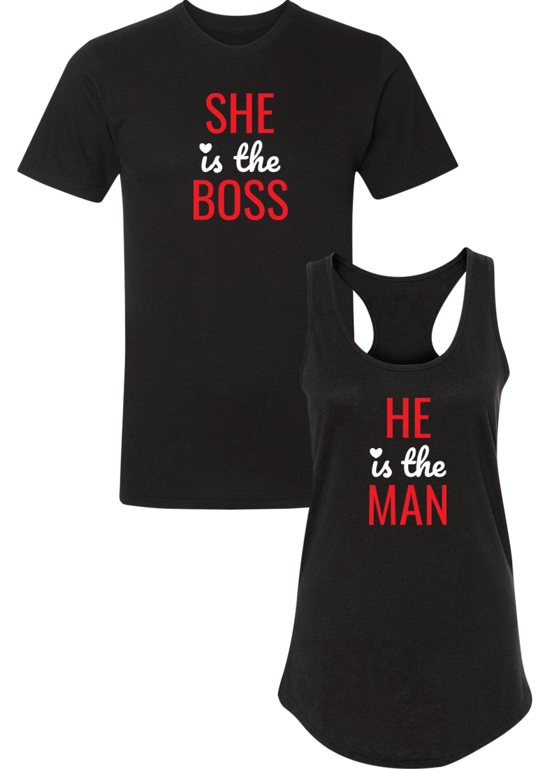 She Is The Boos & He Is The Man - Couple Shirt Racerback