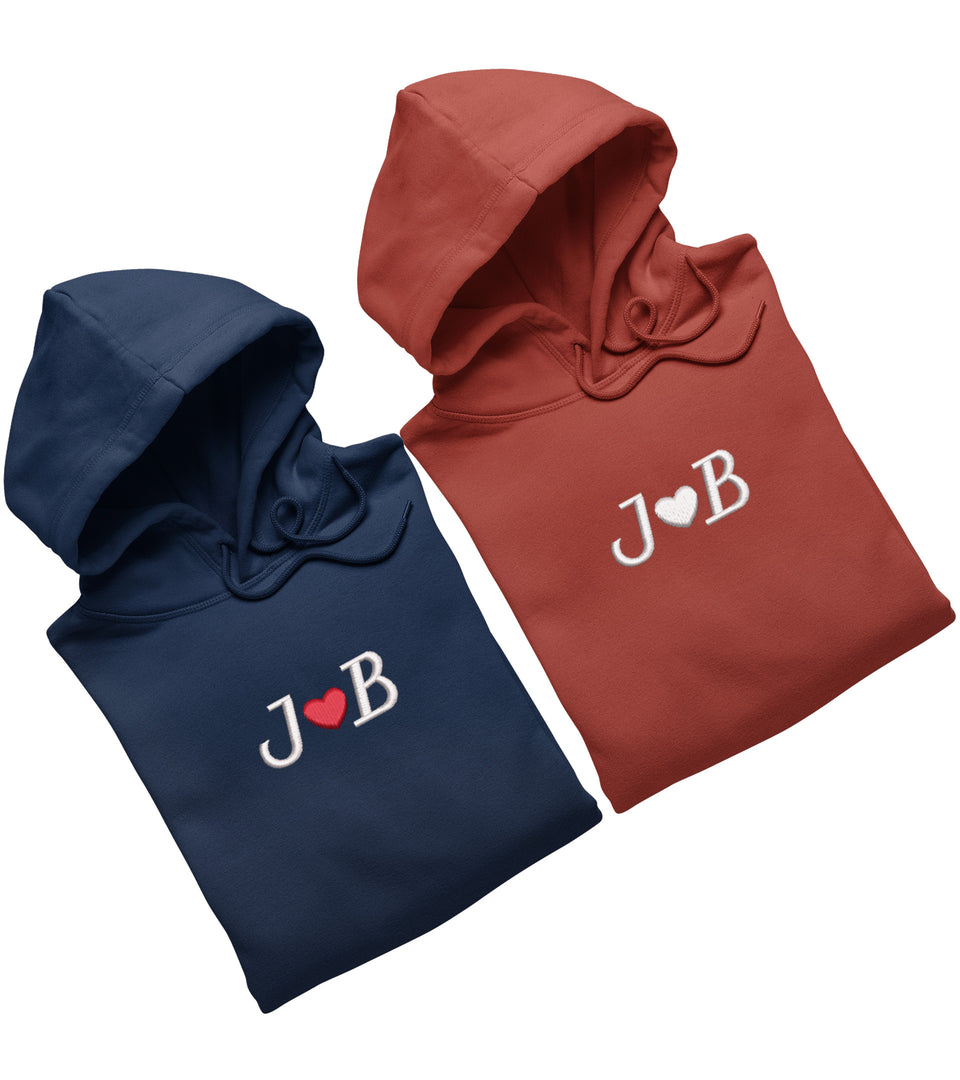 Custom Embroidered Matching Couple Hoodies with Your Initials
