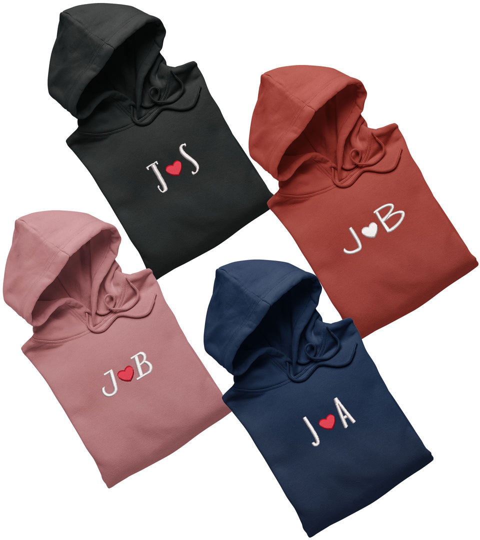 Custom Embroidered Matching Couple Hoodies with Your Initials