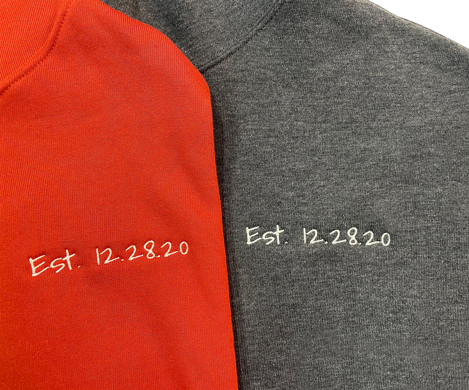 Custom Embroidered Matching Couple Hoodies with Your Initials & Anniversary Date