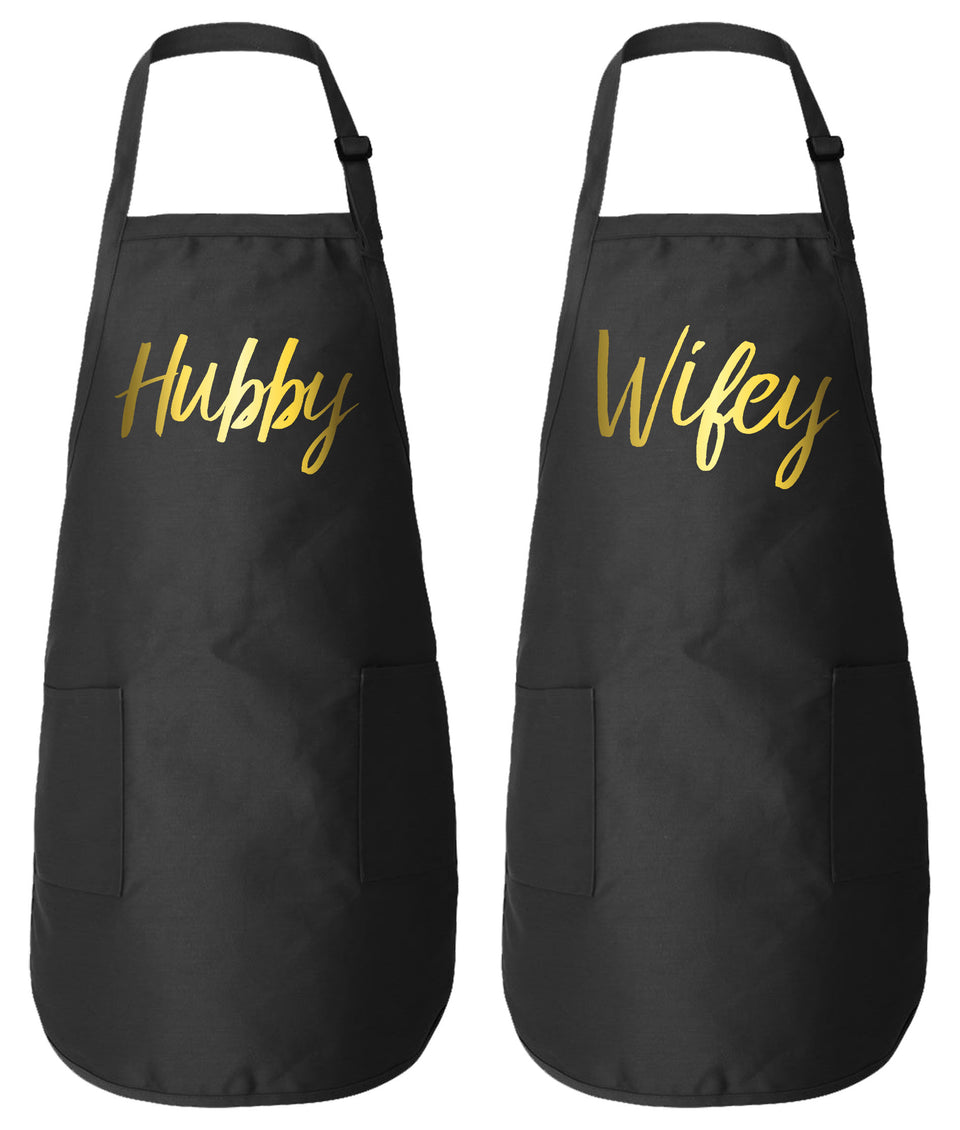 Hubby Wifey Matching Couple Aprons
