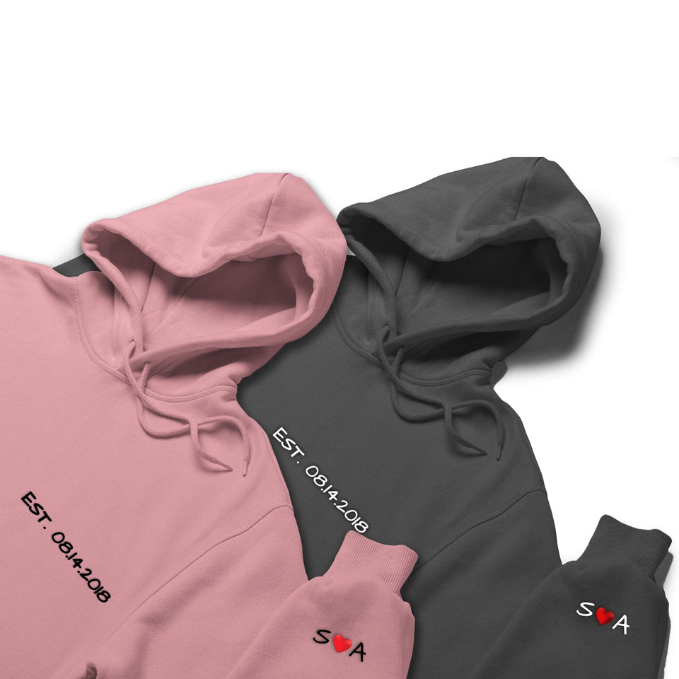 Custom Embroidered Matching Couple Hoodies - Personalized Couple Hoodies  with Your Initials