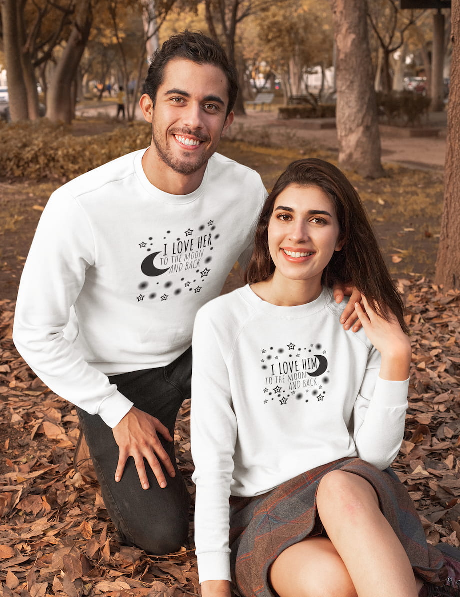 I Love Her & Him To The Moon And Back - Couple Sweatshirts