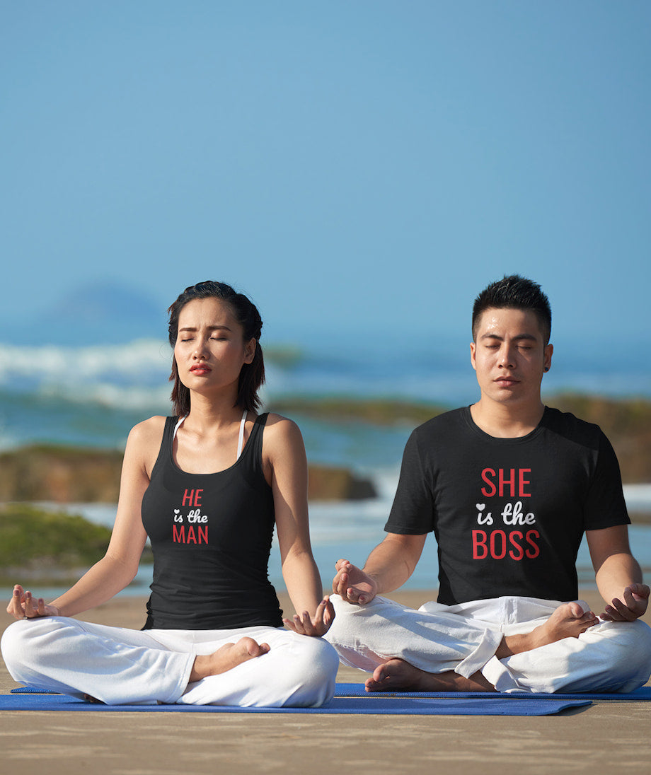 She Is The Boss & He Is The Man - Couple Shirt & Racerback