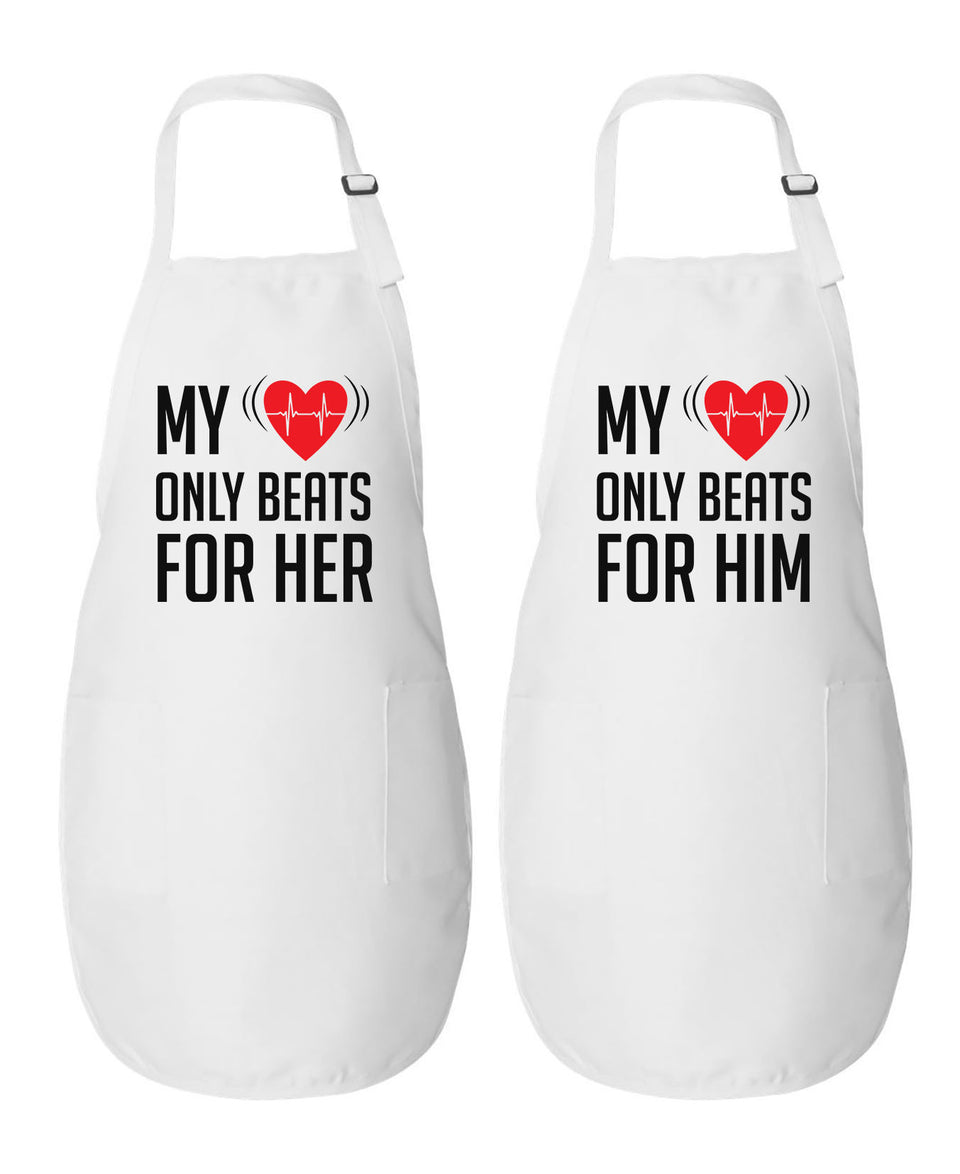 My Heart Only Beats For Him & Her - Couple Aprons