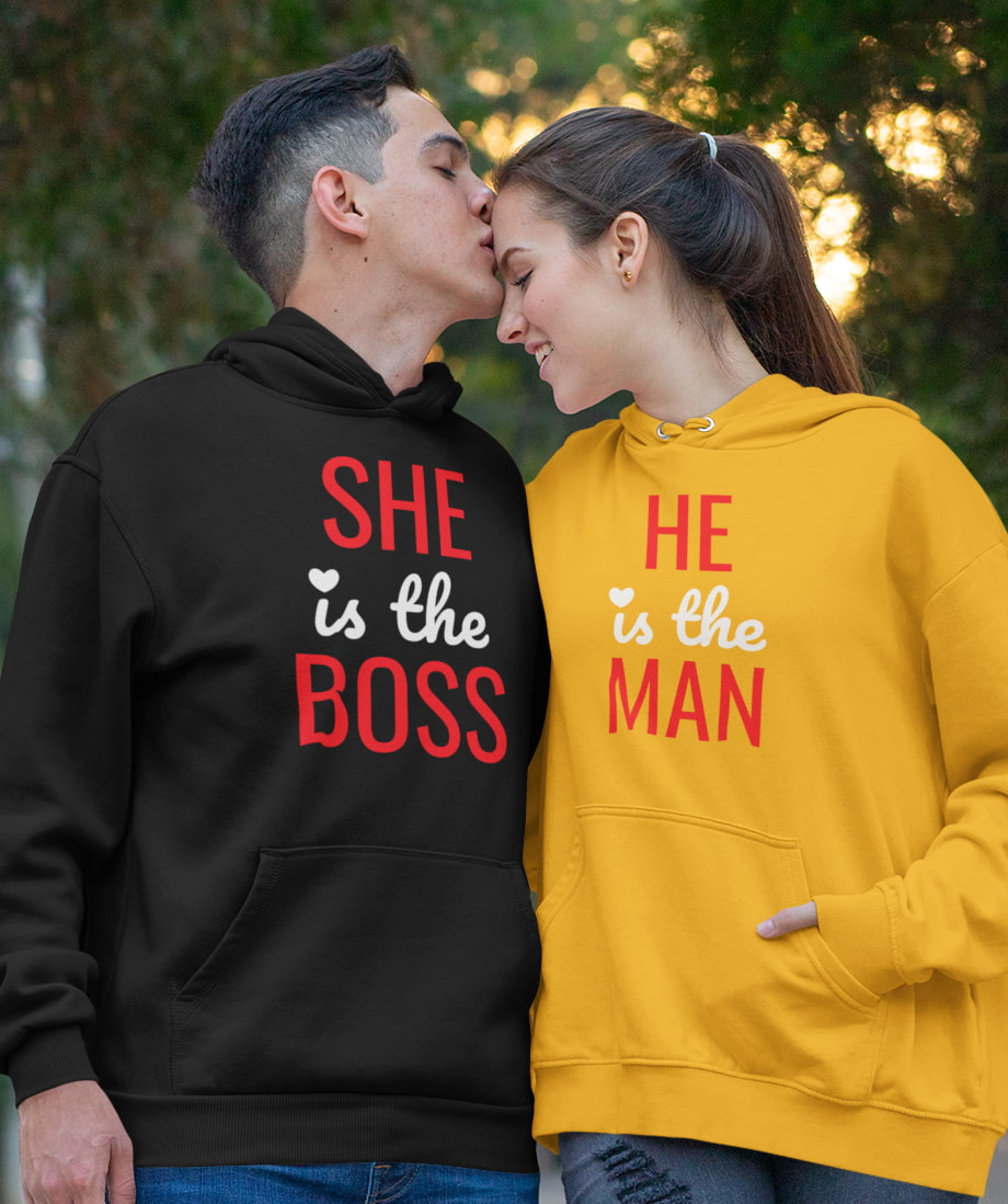 She Is The Boss & He Is The Man - Couple Hoodies