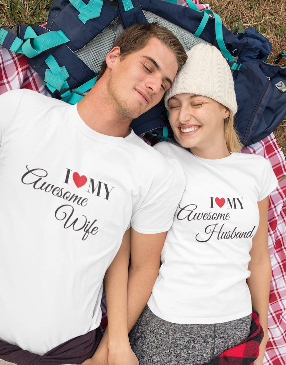 I Love My Awesome Wife & Husband - Couple Shirts
