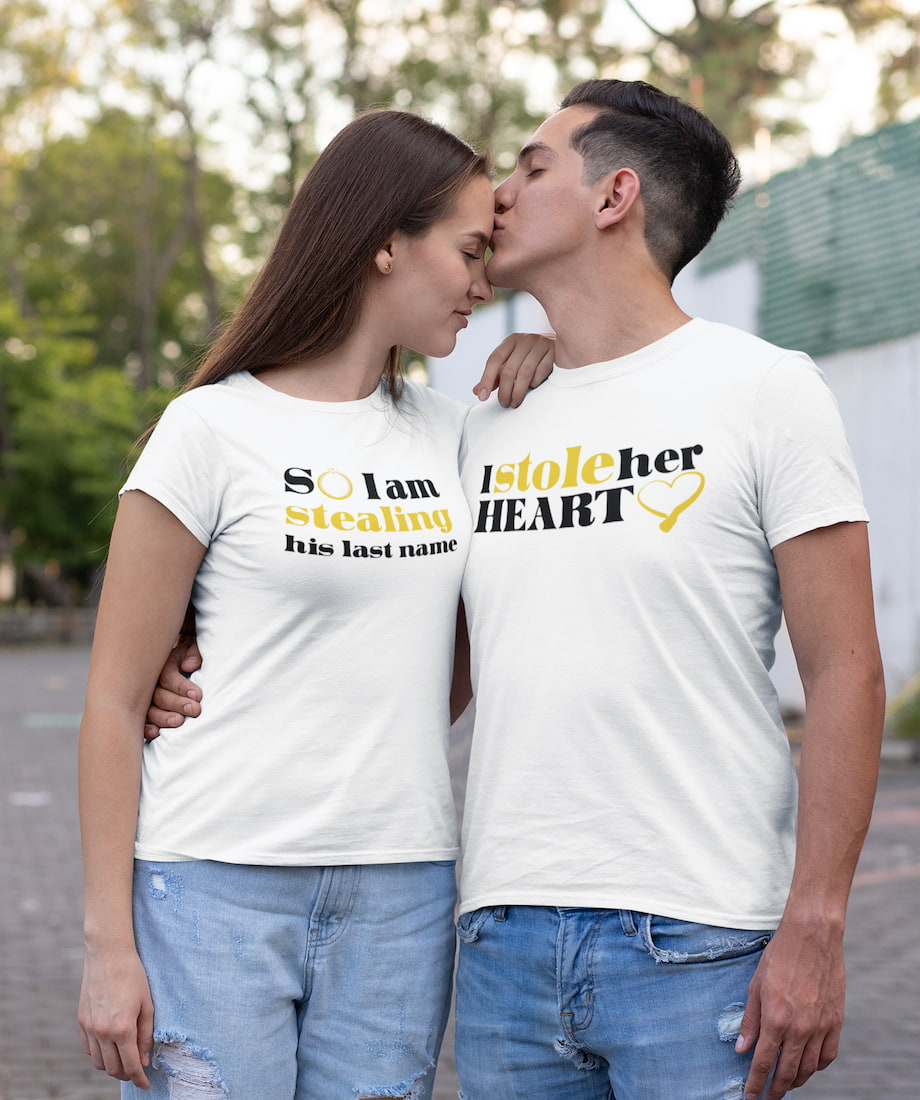 I Stole Her Heart & So I Am Stealing His Last Name - Couple Shirts
