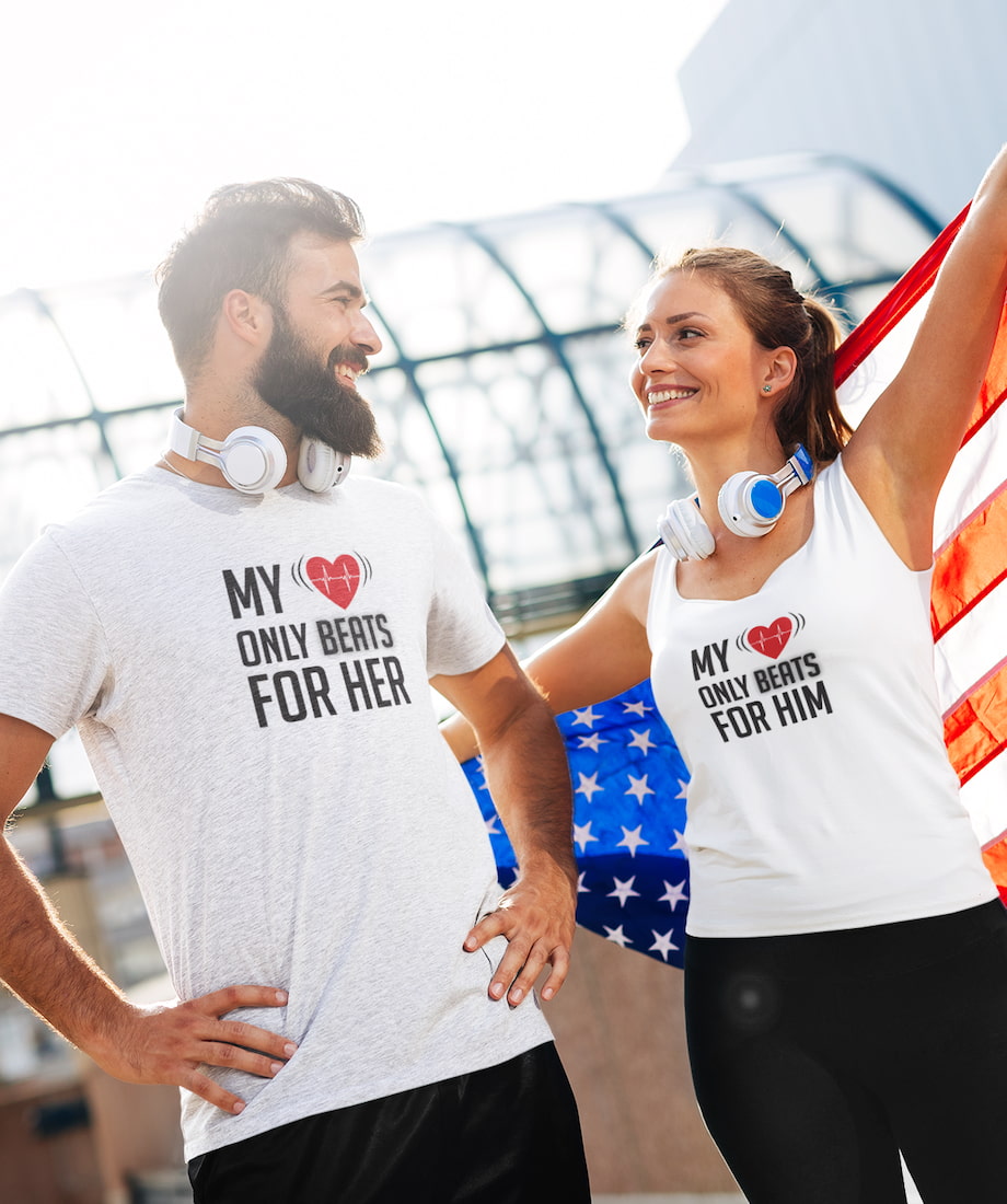 My Heart Only Beats For Her & Him - Couple Shirt & Racerback