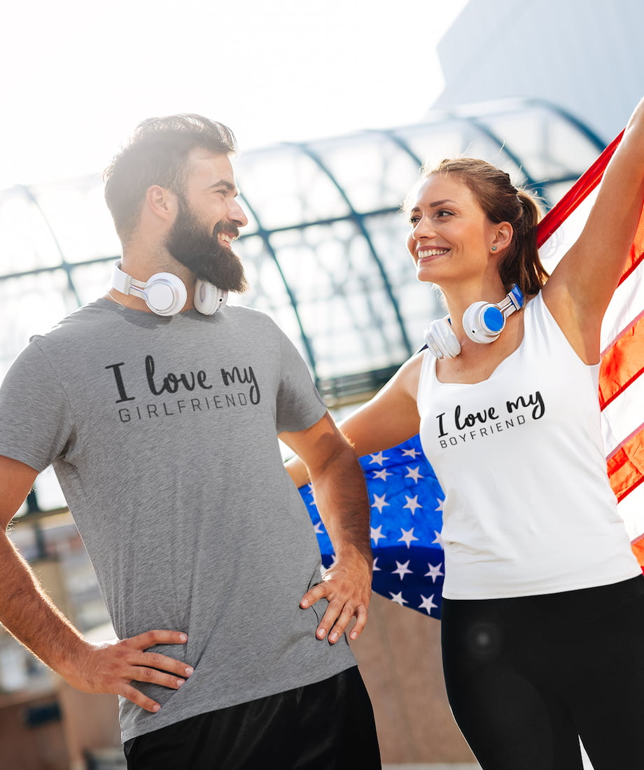 I Love My Girlfriend & Boyfriend - Couple Shirt & Racerback